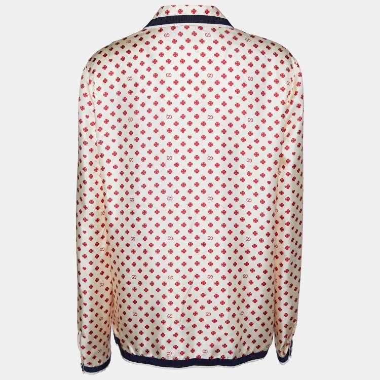 مملوكة مسبقًا Gucci Cream Hearts Clover Printed Silk Button Front Shirt L