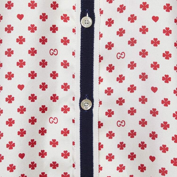 مملوكة مسبقًا Gucci Cream Hearts Clover Printed Silk Button Front Shirt L
