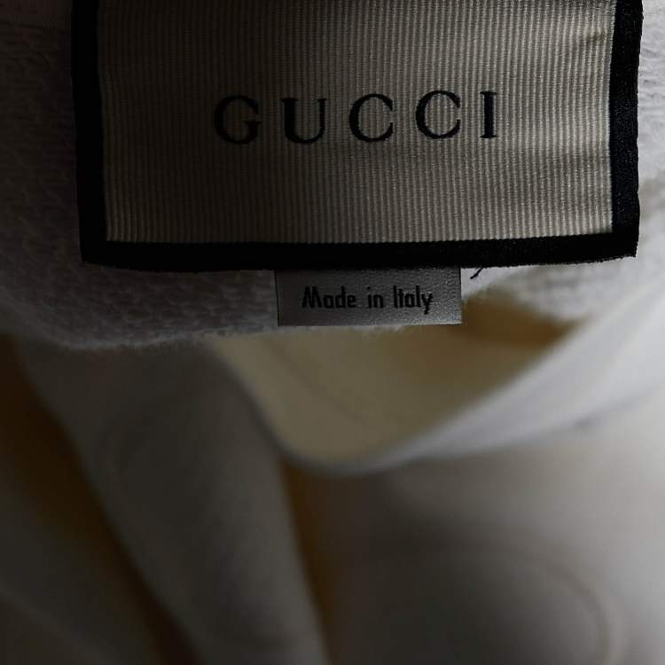 Pre Owned Gucci White Tennis Embroidered Cotton Knit Round Neck Sweatshirt M