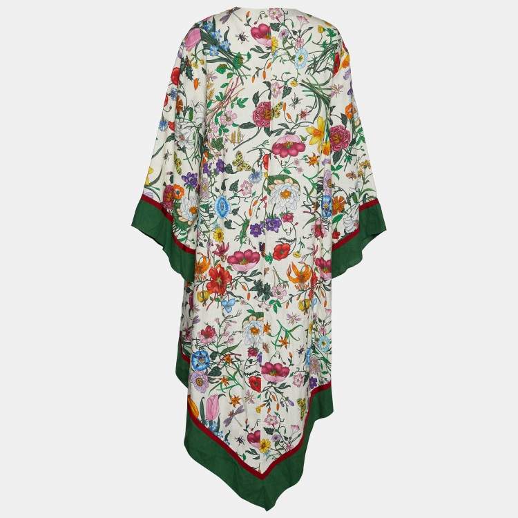 Gucci Off White Flora Printed Linen Asymmetric Hem Midi