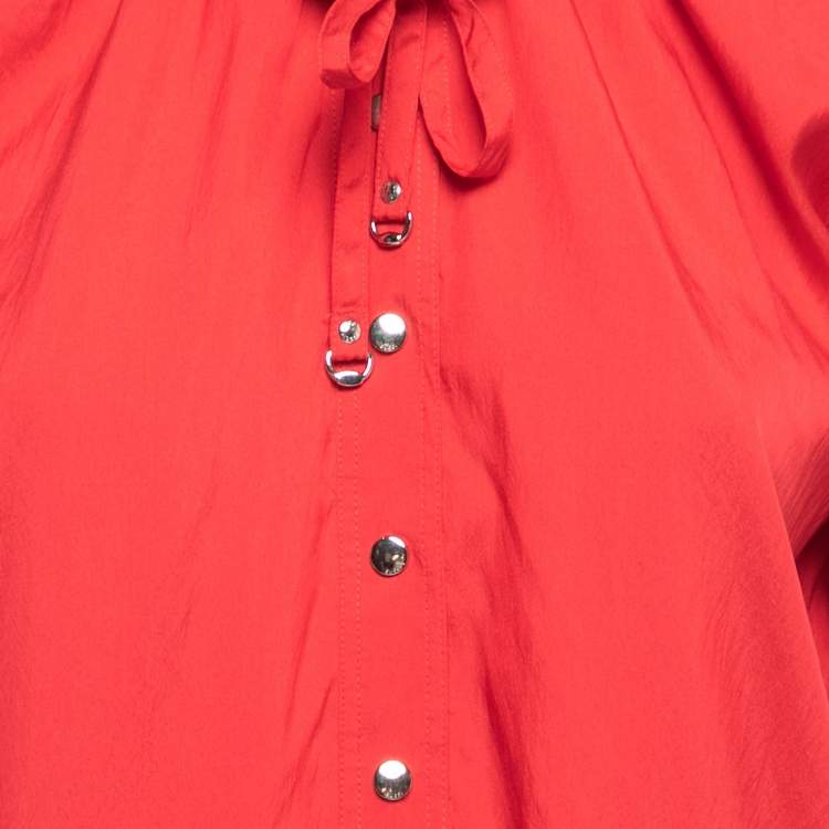 Pre Owned Gucci Red Silk Blend Button Front Mini Shirt Dress M