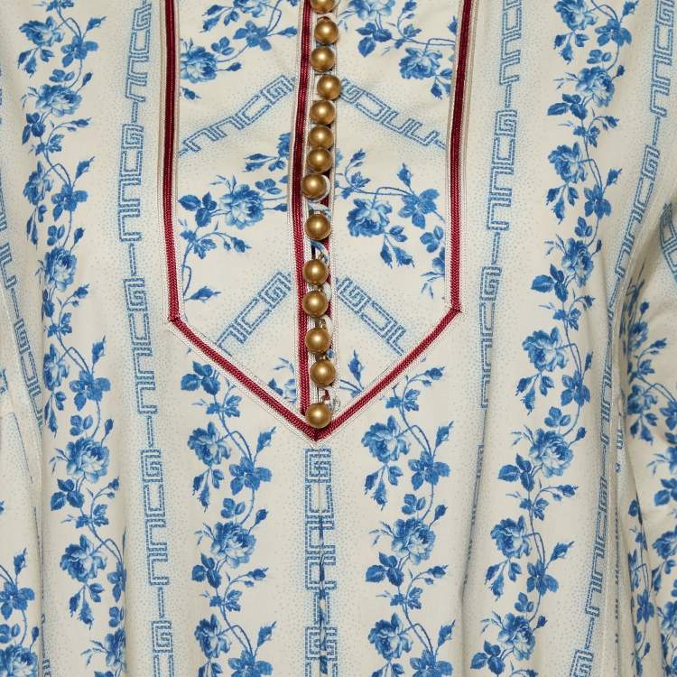Pre Owned Gucci Beige Rosebuds Printed Cotton Kaftan Dress L