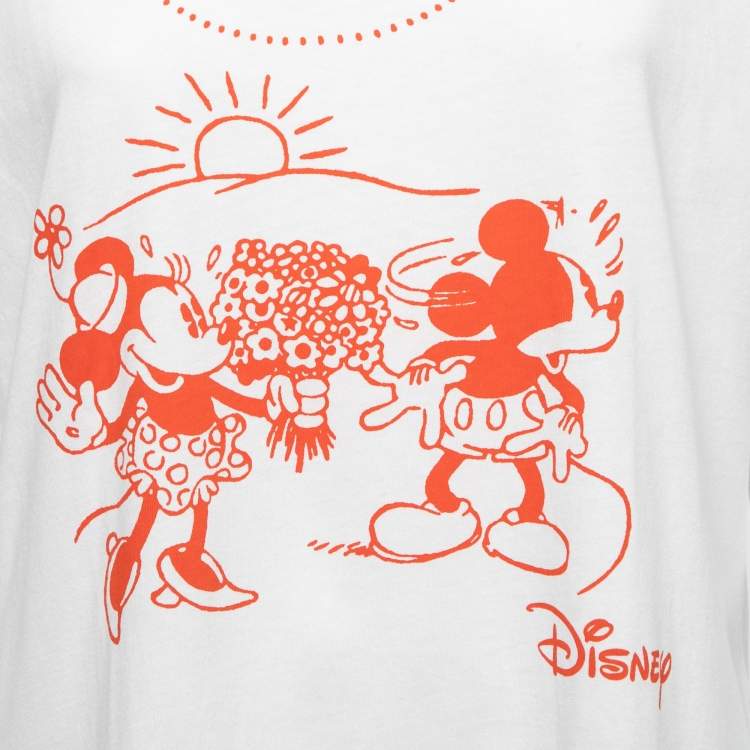 Pre Owned Disney X Gucci White Micky & Minnie Print Cotton Crew Neck T-Shirt XS