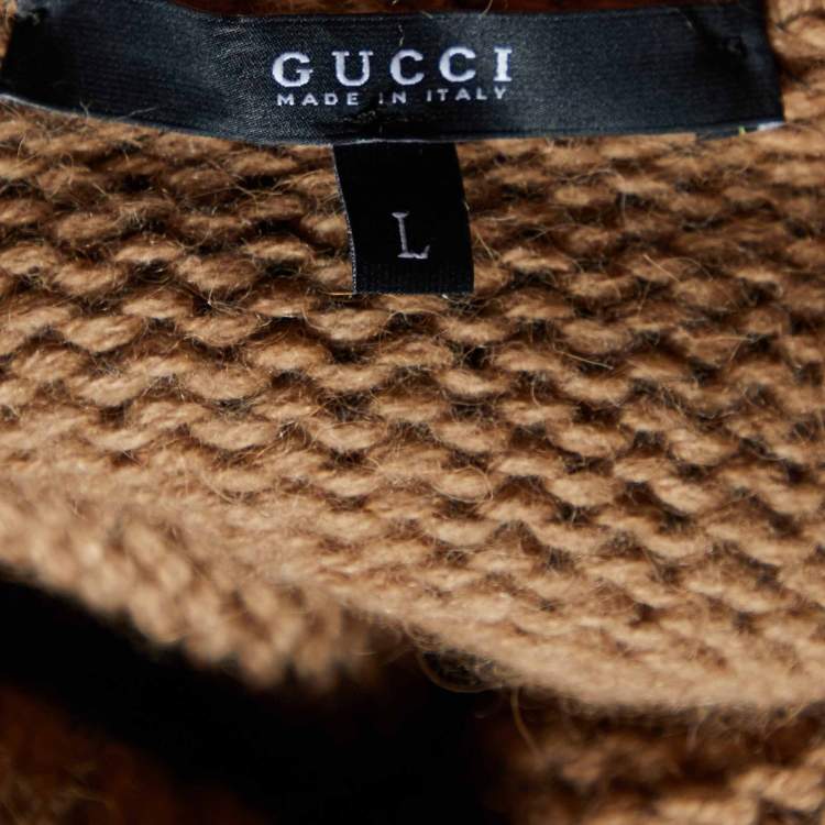 مملوكة مسبقًا Gucci Light Brown Camel Knit Turtleneck Poncho L