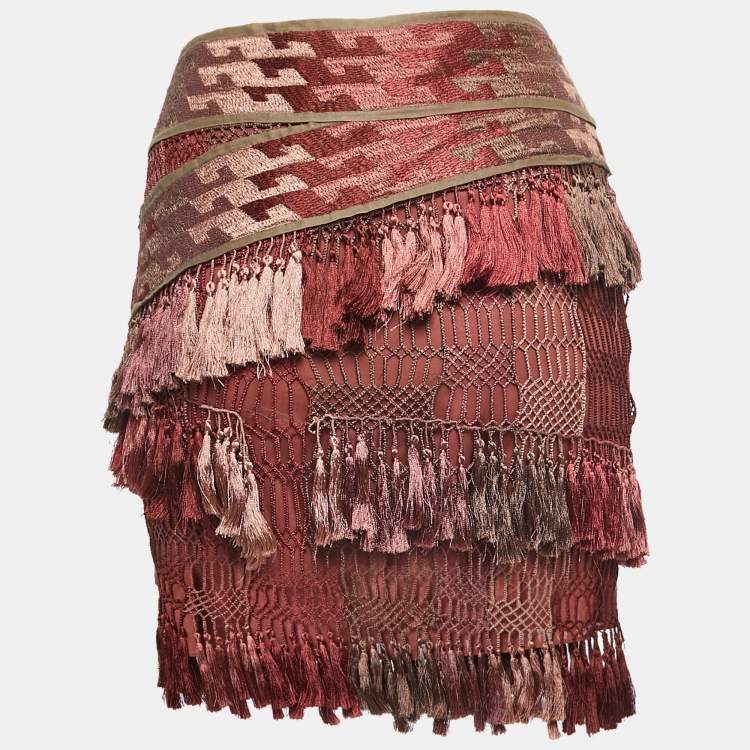 Pre Owned Gucci Multicolor Knit Tassel Detail Mini Skirt S