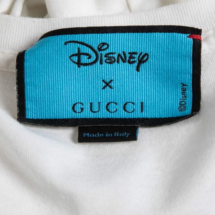 Pre Owned Gucci Off-White Printed Cotton Half Sleeve Boxy Fit T-Shirt L