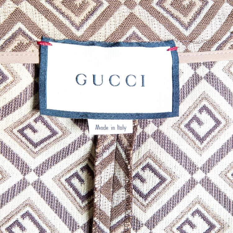 Pre Owned Gucci Brown Logo Jacquard Cotton Pleated Culottes M
