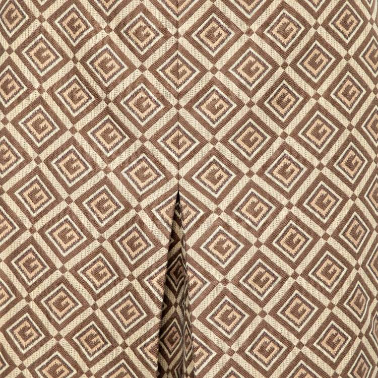 Pre Owned Gucci Brown Logo Jacquard Cotton Pleated Culottes M