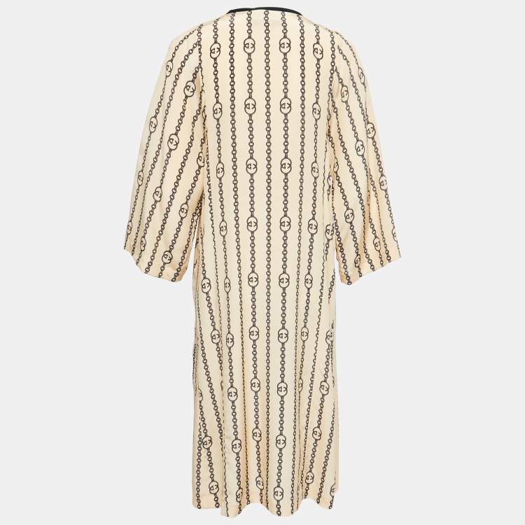 Pre Owned Gucci Beige GG Chain Print Silk Midi Kaftan S