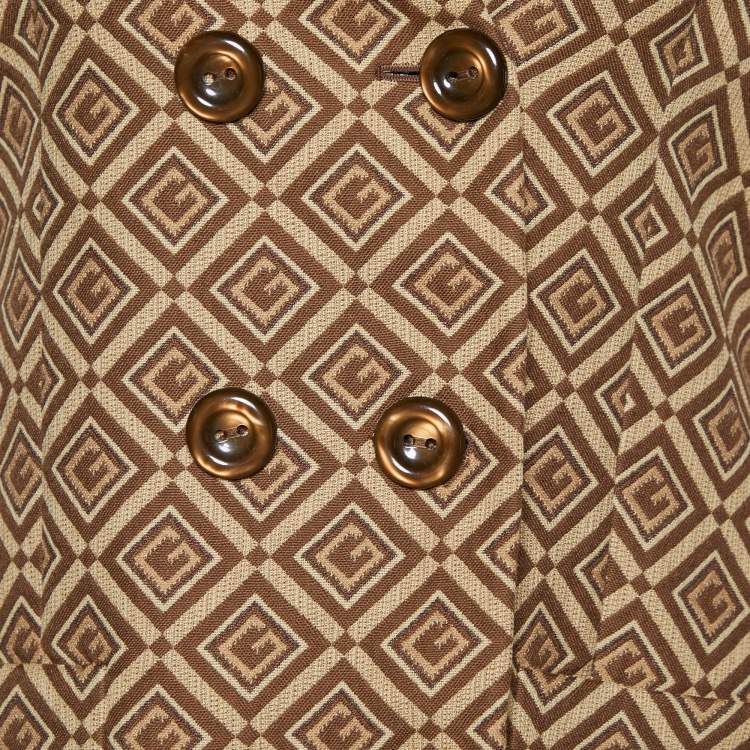 Pre Owned Gucci Brown Logo Jacquard Cotton Double Breasted Blazer M