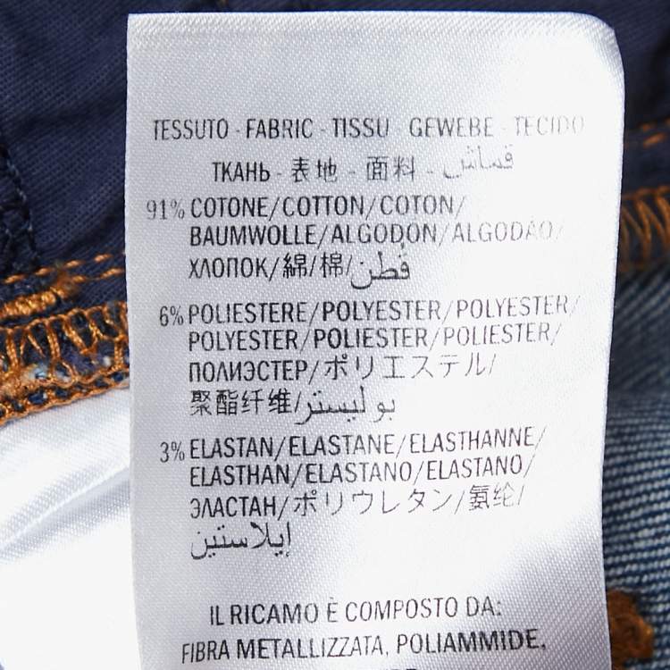 Pre Owned Gucci Blue Floral Embroidered Denim Skinny Jeans M Waist 28"