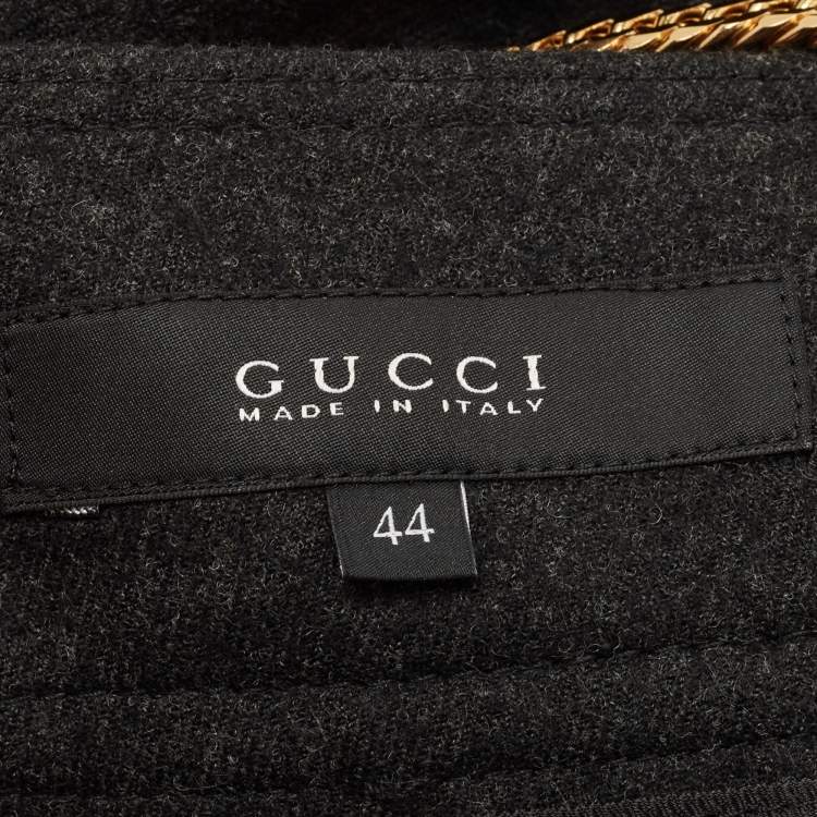 Pre Owned Gucci Vintage Black Wool Chain Detail Tailored Trousers M"