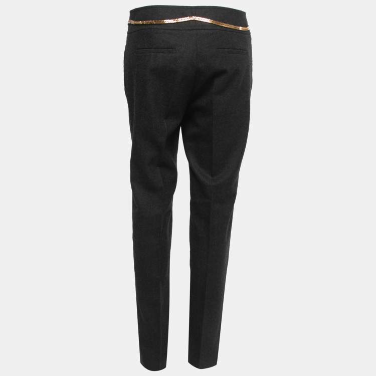 Pre Owned Gucci Vintage Black Wool Chain Detail Tailored Trousers M"