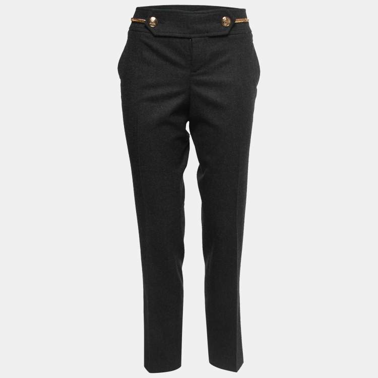 Pre Owned Gucci Vintage Black Wool Chain Detail Tailored Trousers M"