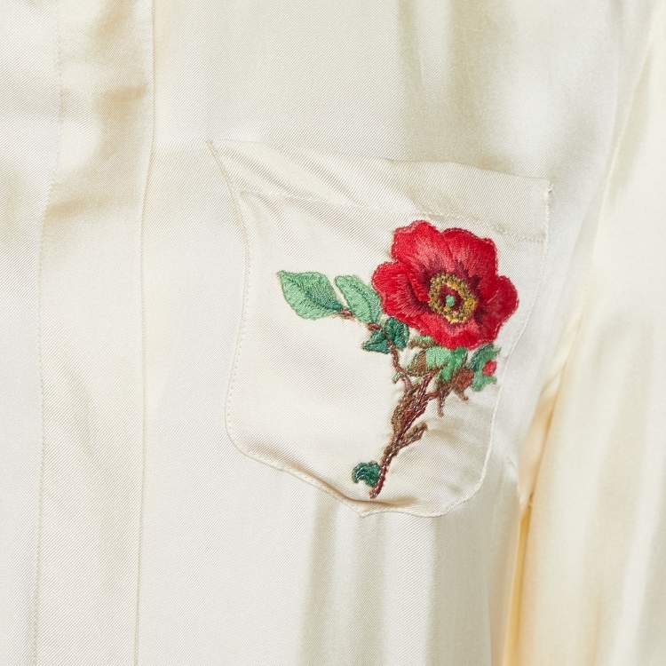 Pre Owned Gucci Cream Silk Embroidered Pocket Maxi Dress M