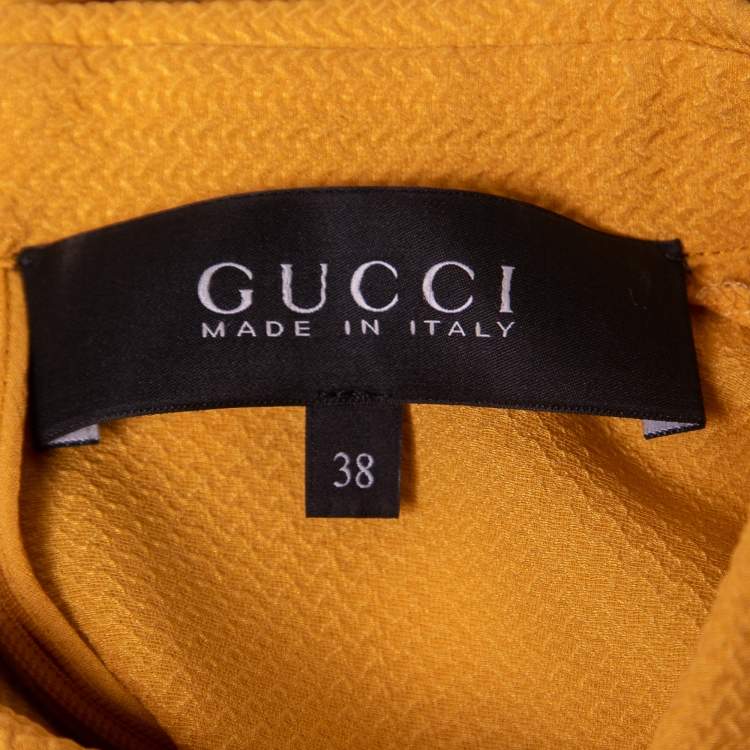 Pre Owned Gucci Yellow Silk Buttoned Long Sleeve Flared Dress S