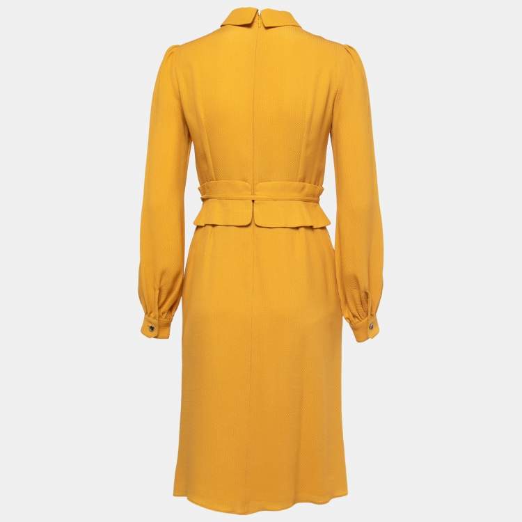 Gucci Yellow Silk Buttoned Long Sleeve Flared Dress S Gucci TLC