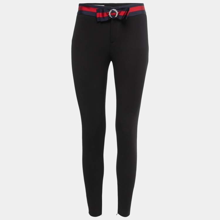 Pre Owned Gucci Black Cotton Blend Contrast Trim Embellished Bow-Detail Trousers S