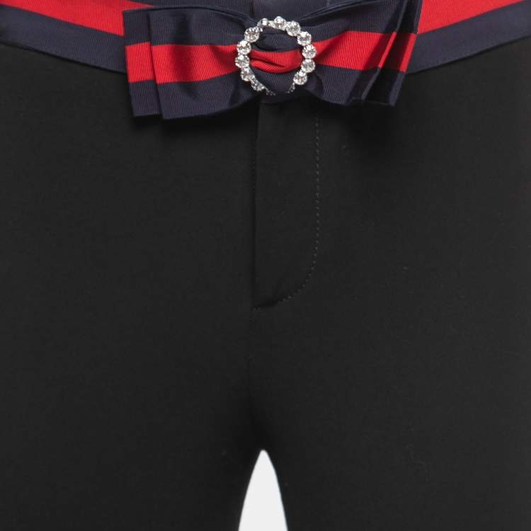 Pre Owned Gucci Black Cotton Blend Contrast Trim Embellished Bow-Detail Trousers S