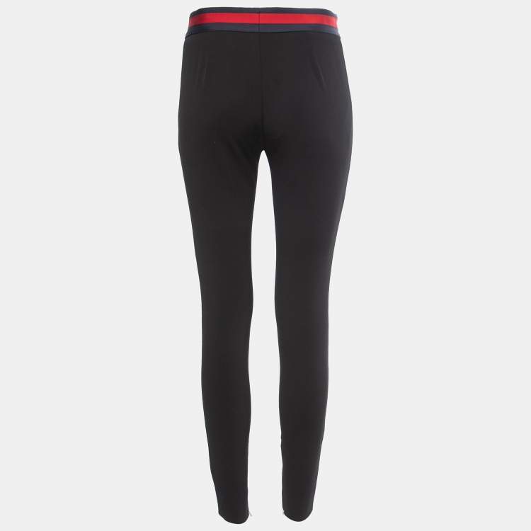 Pre Owned Gucci Black Cotton Blend Contrast Trim Embellished Bow-Detail Trousers S