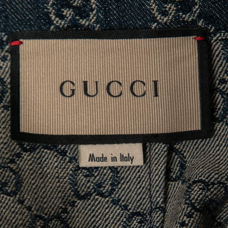 Pre Owned Gucci Dark Blue Guccisima Denim Pleated Knee Length Skirt S