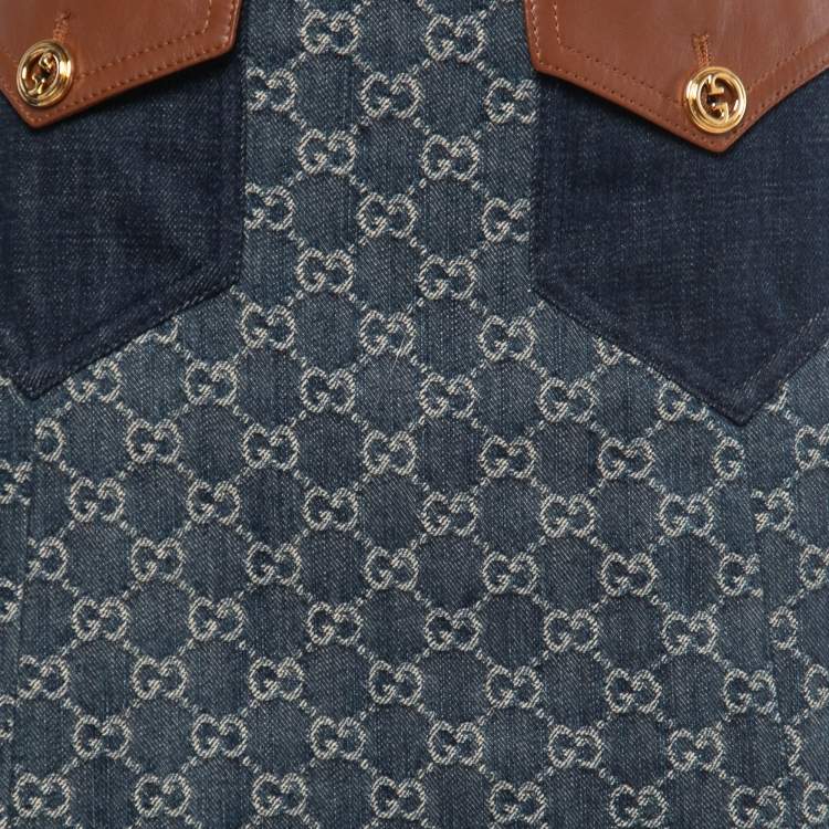 Pre Owned Gucci Dark Blue Guccisima Denim Pleated Knee Length Skirt S