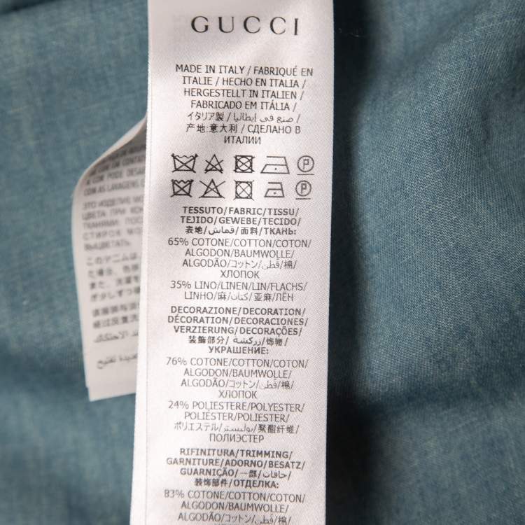 Pre Owned Gucci Blue Chambray Lace Embellished Tunic Mini Dress M