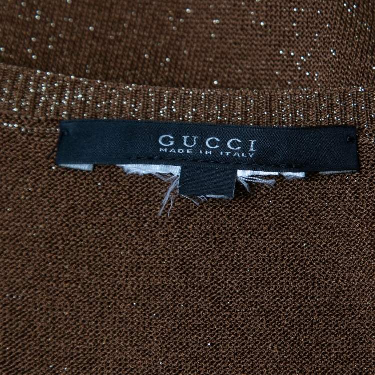 مملوكة مسبقًا Gucci Brown Lurex Knit Crew Neck Short Sleeve Top S