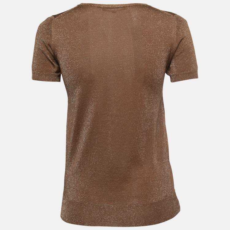 مملوكة مسبقًا Gucci Brown Lurex Knit Crew Neck Short Sleeve Top S