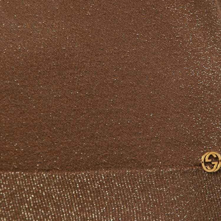 مملوكة مسبقًا Gucci Brown Lurex Knit Crew Neck Short Sleeve Top S