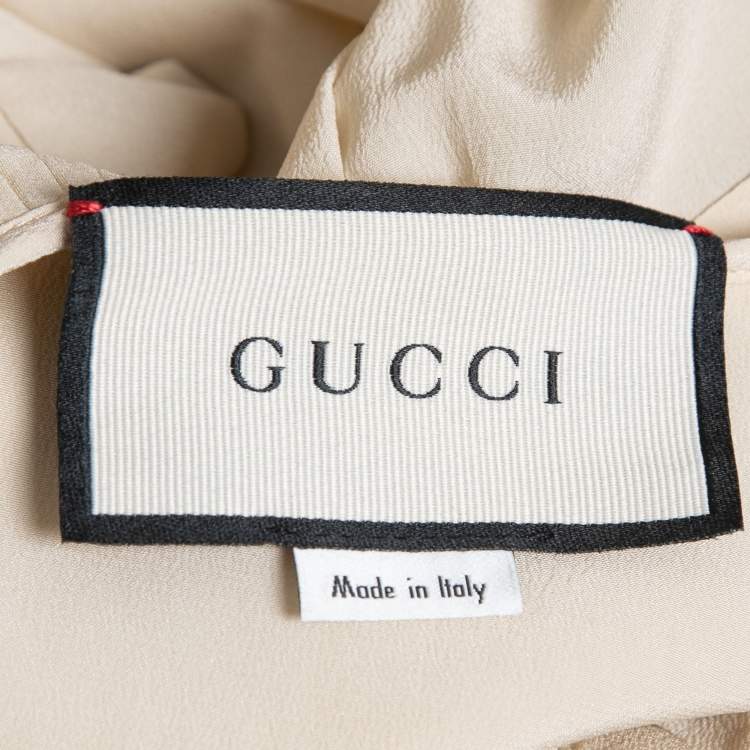 Pre Owned Gucci Cream Silk Pleat Detail Button Front Long Sleeve Blouse M
