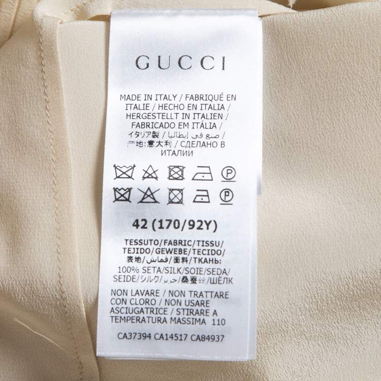 Pre Owned Gucci Cream Silk Pleat Detail Button Front Long Sleeve Blouse M