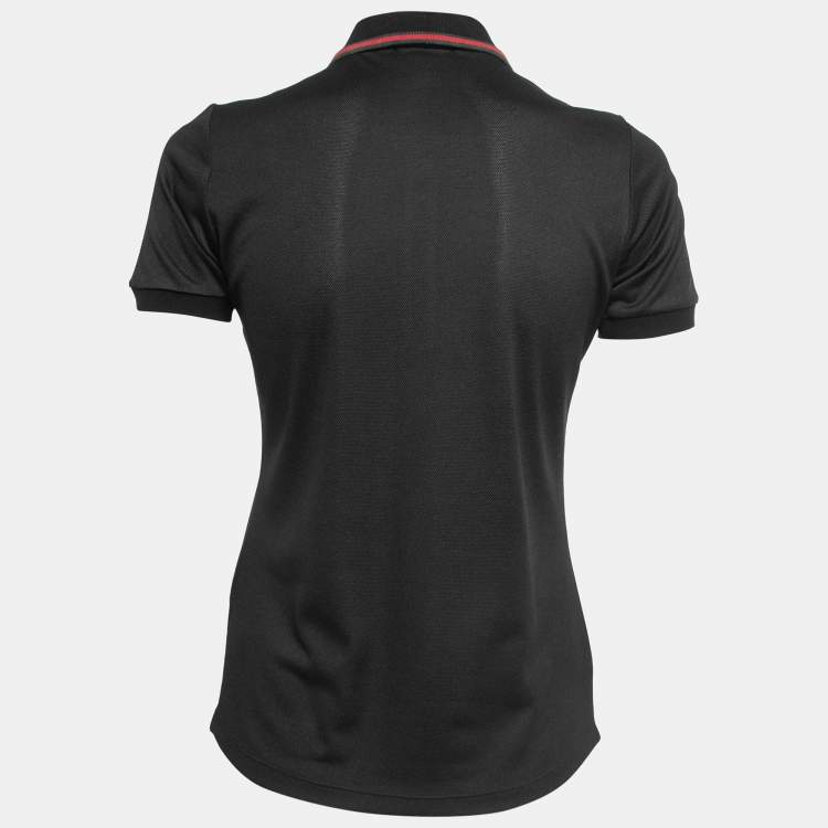 Pre Owned Gucci Equestrian Black Jersey Logo Patch Web Detail Polo T-Shirt XS