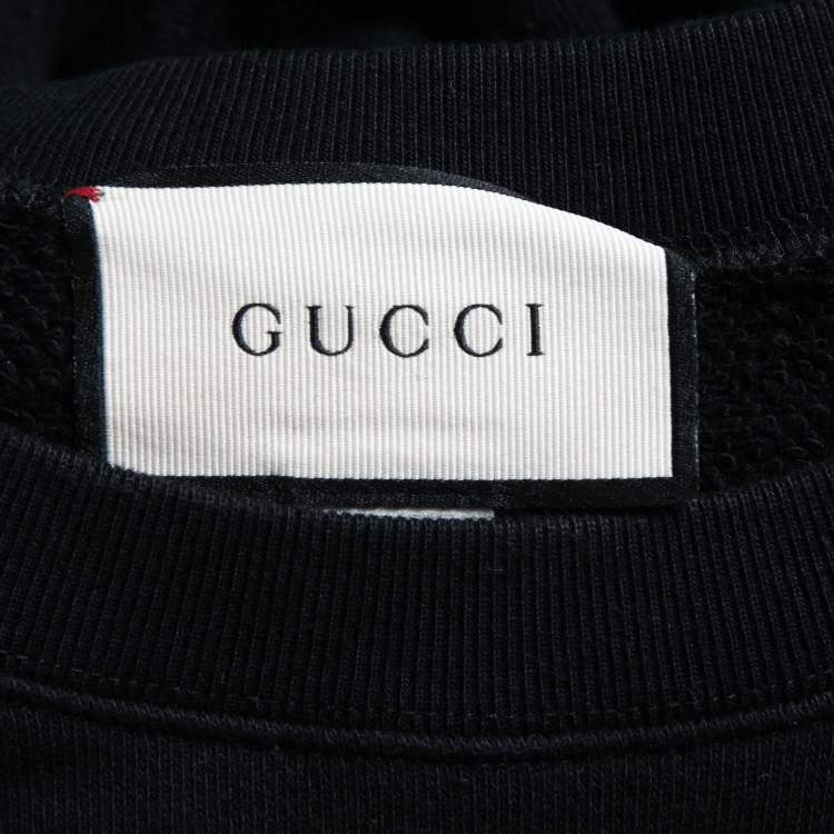 Pre Owned Gucci Black Logo Print Cotton Crew Neck Oversized Sweatshirt XS
