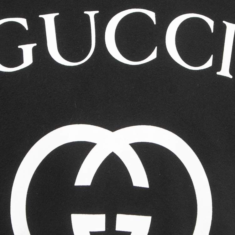 Pre Owned Gucci Black Logo Print Cotton Crew Neck Oversized Sweatshirt XS