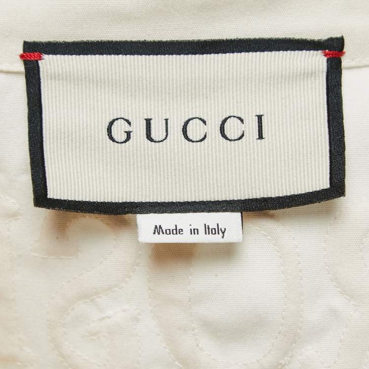 Pre Owned Gucci Cream Cotton Web Stripe Detail Full Sleeve Zip Front Jumpsuit M