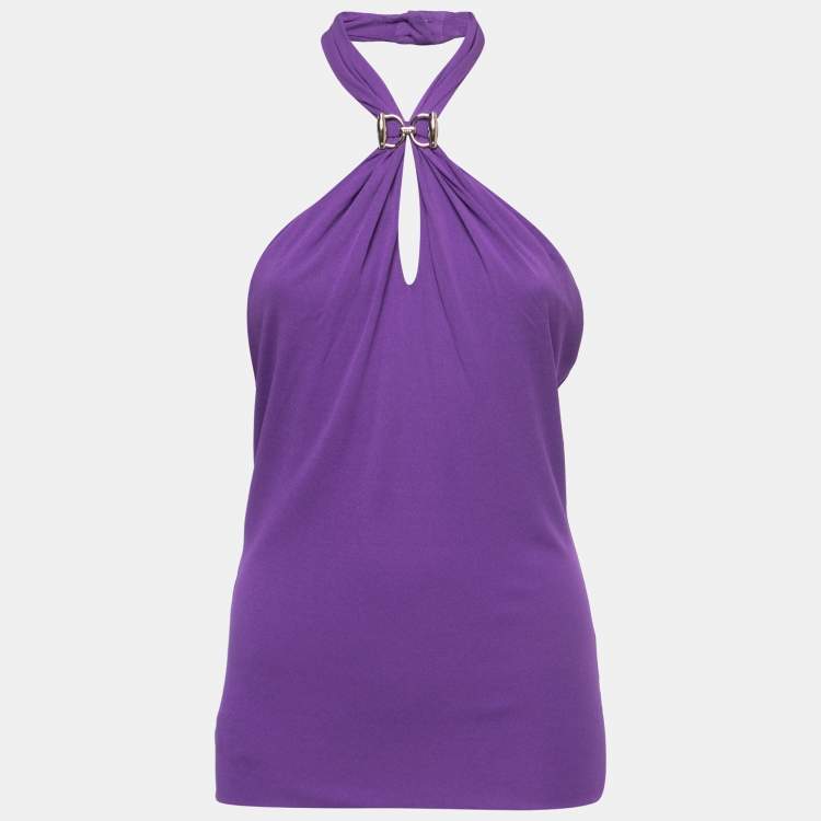 مملوكة مسبقًا Gucci Purple Crepe Horsebit Detail Halter Neck Top M