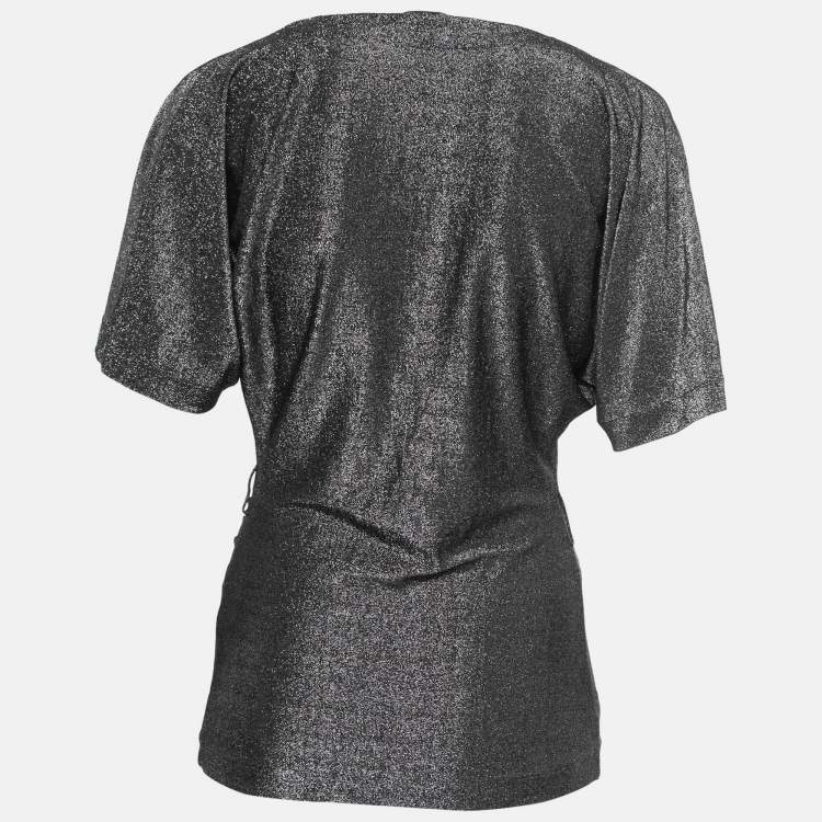 Pre Owned Gucci Metallic Black Knit Draped Half Sleeve Top S
