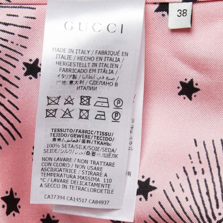 مملوكة مسبقًا Gucci Pink Eye Printed Silk Tie Neck Shirt S
