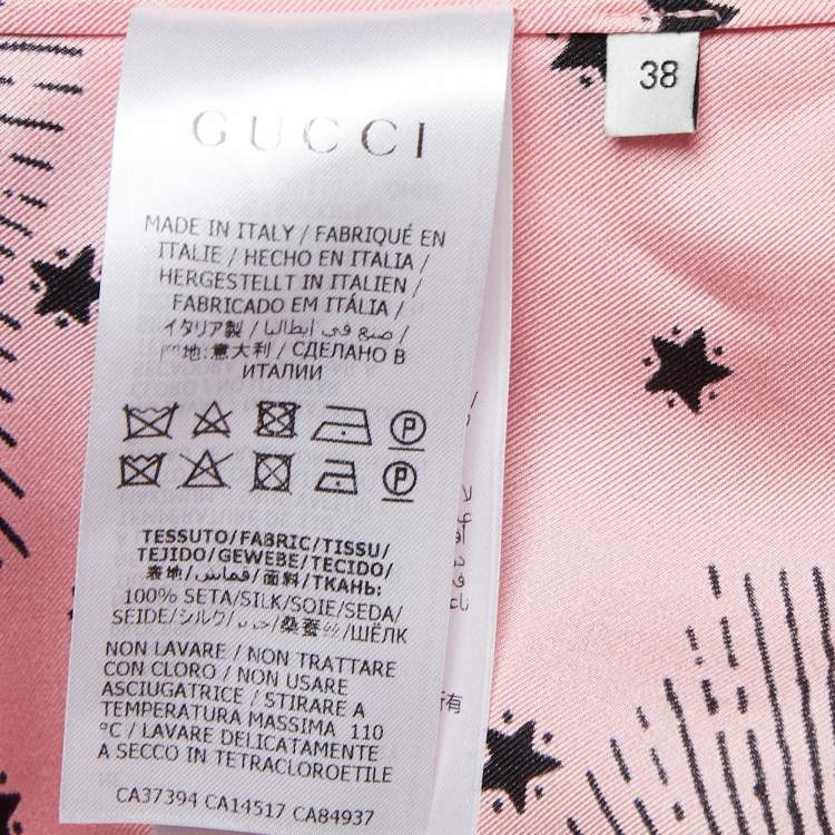 مملوكة مسبقًا Gucci Pink Eye Printed Silk Tie Neck Shirt S