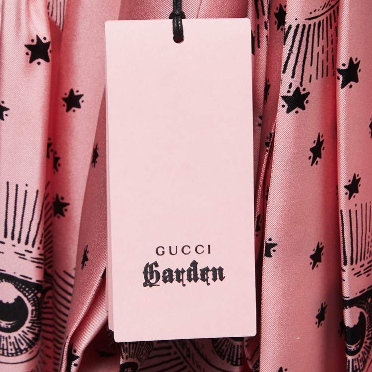 مملوكة مسبقًا Gucci Pink Eye Printed Silk Tie Neck Shirt S