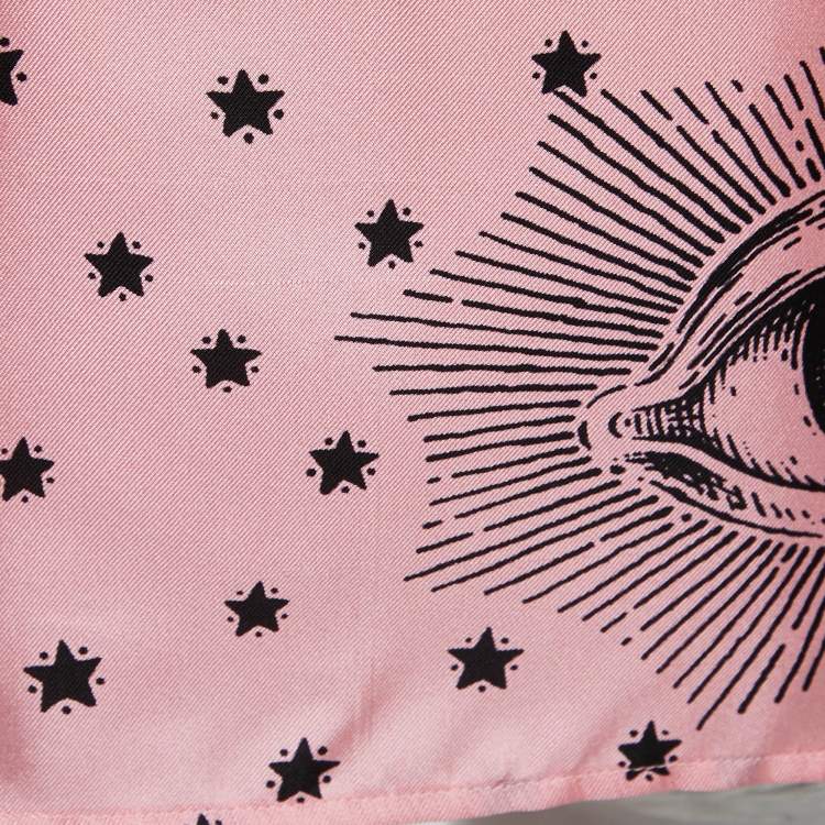 مملوكة مسبقًا Gucci Pink Eye Printed Silk Tie Neck Shirt S