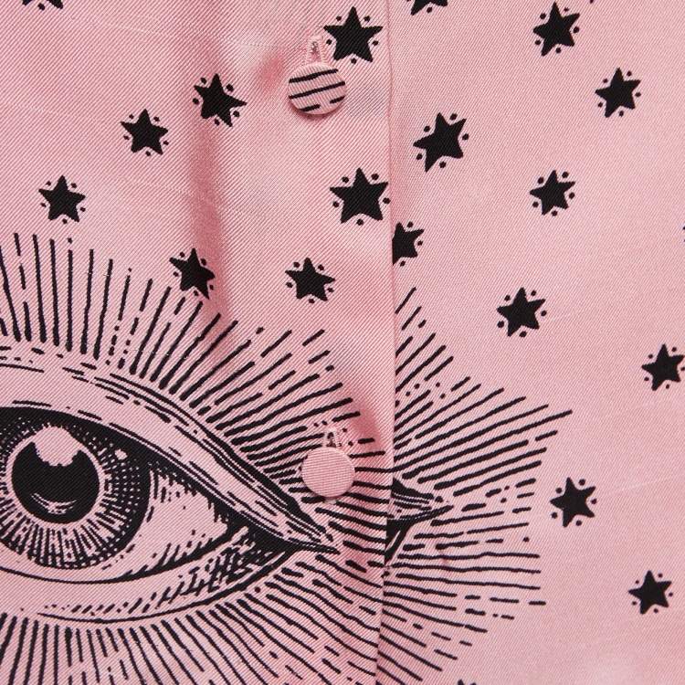مملوكة مسبقًا Gucci Pink Eye Printed Silk Tie Neck Shirt S