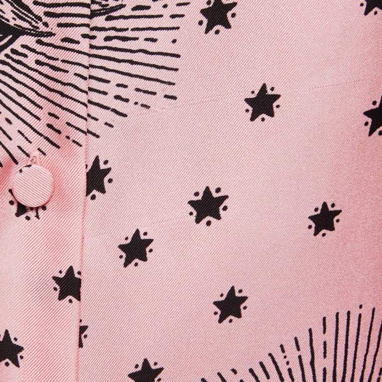 مملوكة مسبقًا Gucci Pink Eye Printed Silk Tie Neck Shirt S