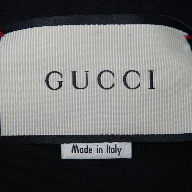 Pre Owned Gucci Black Jersey Web Stripe Detail Ruffled Mini Dress L