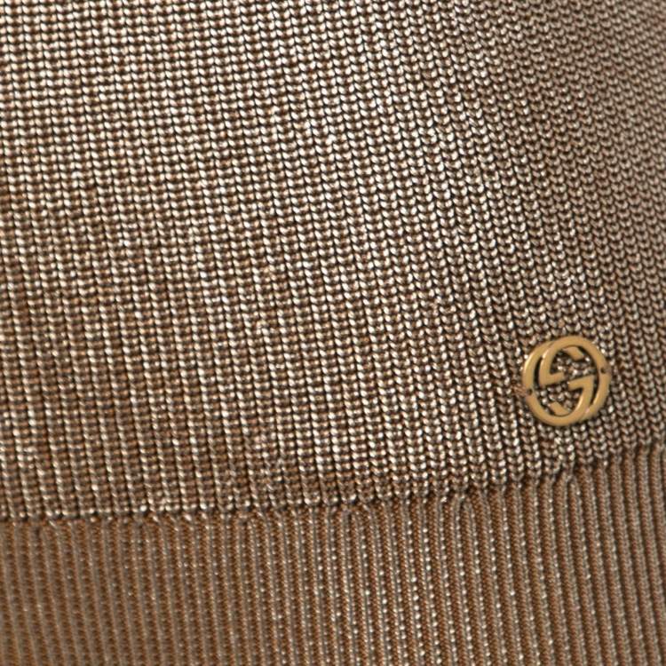 Pre Owned Gucci Metallic Gold Knit Sleeveless Top XXS