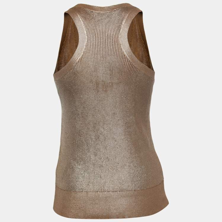 Pre Owned Gucci Metallic Gold Knit Sleeveless Top XXS