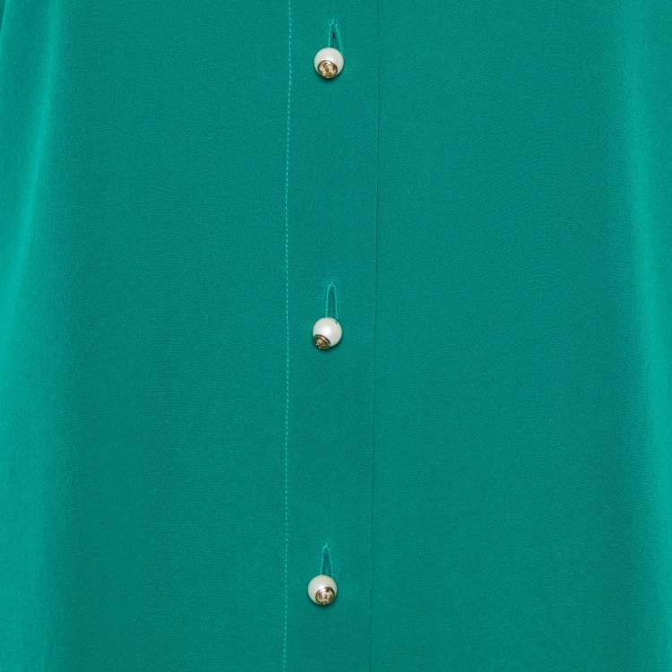 Pre Owned Gucci Green Silk Ruffle Detail Button Front Shirt M 