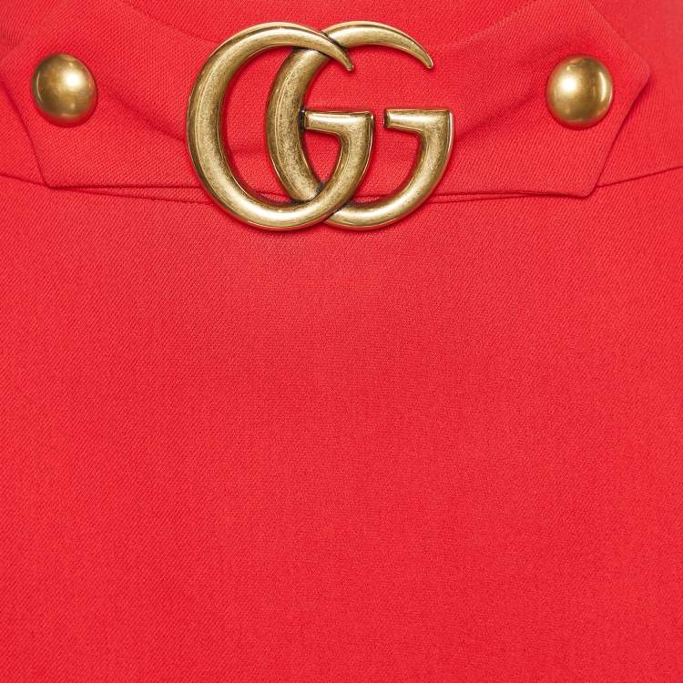 Pre Owned Gucci Red Wool & Silk Pencil Skirt L