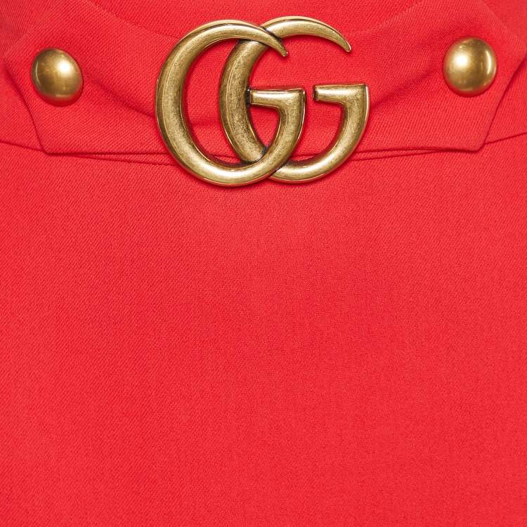 Pre Owned Gucci Red Wool & Silk Pencil Skirt L
